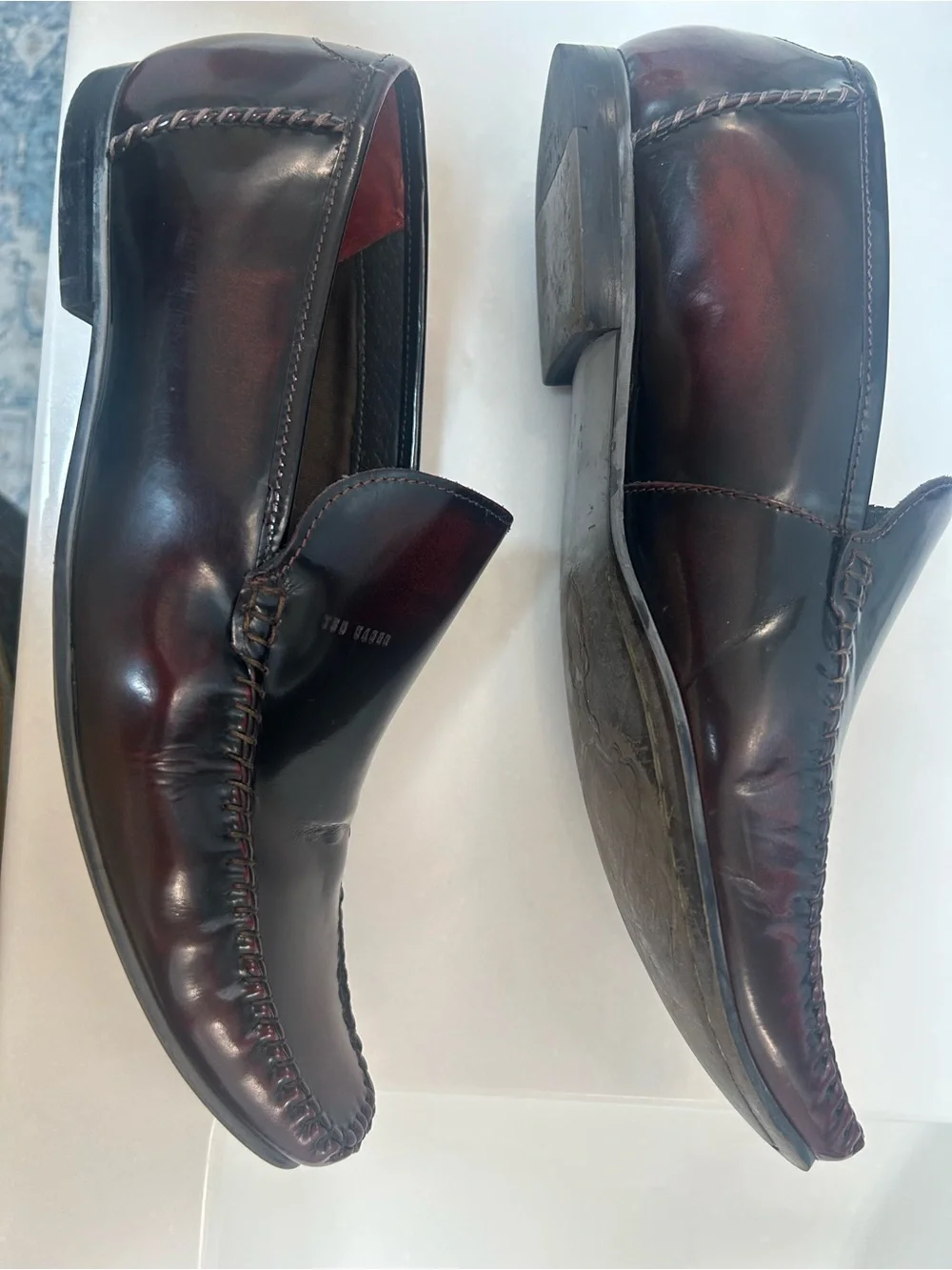 TED BAKER hand burnished square toe men’s loafers. Size 13. Hand stitched